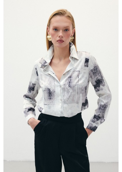 Desenli Klasik Gömlek - Bej modelleri