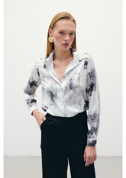 Desenli Klasik Gömlek - Bej fırsatları