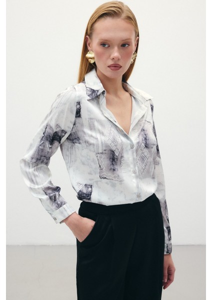 Desenli Klasik Gömlek - Bej indirimleri