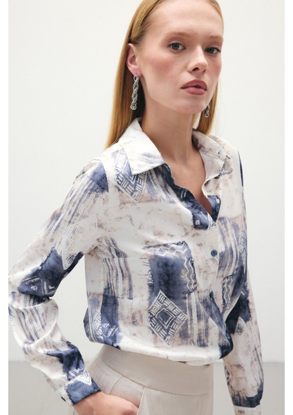 Desenli Klasik Gömlek - Gri