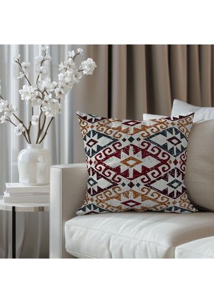 Etnik Desenli Keten Kırlent Kılıfı 2 Adet