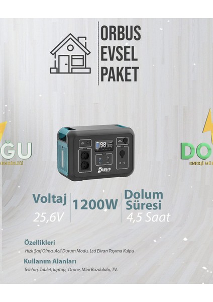 1200 Walt Evsel Paket Güç Bataryası