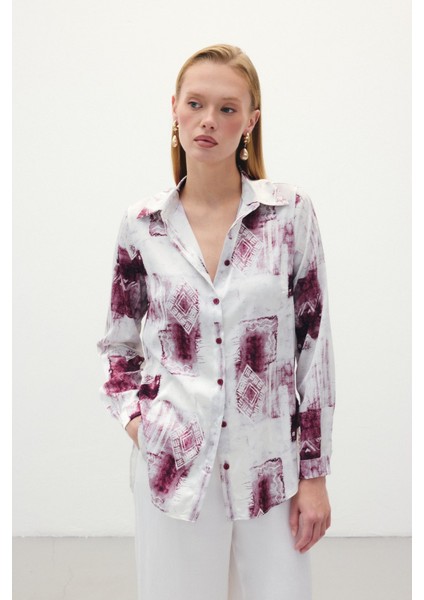 Desenli Klasik Gömlek - Bordo modelleri