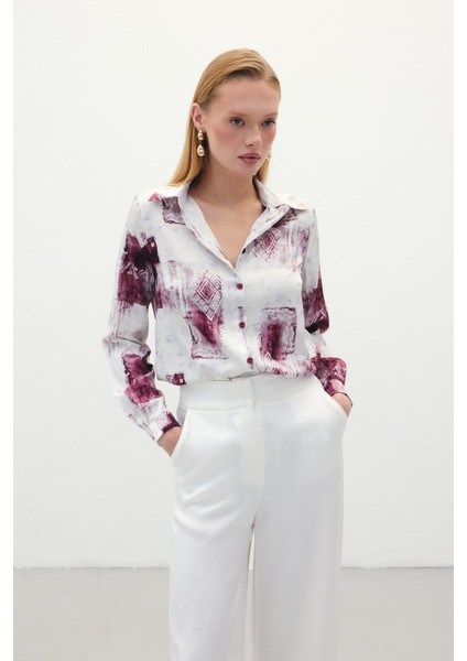 Desenli Klasik Gömlek - Bordo fırsatları