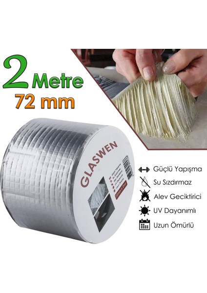 Çatı Izolasyon Bandı 72 mm x 2 mt Su Sızdırmazlık Geçirmez Delik Yalıtım Çamur Boru Sakız Tamir Bant