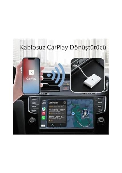 Araç Içi Apple Cihazlar Ile Uyumlu Kablosuz Carplay Adaptörü Wireless Carplay Çevirici Beyaz fiyatları