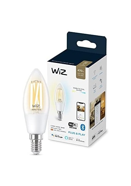 Wi-Fi 40W Sarı/beyaz Şeffaf Cam Mum Tipi Akıllı Ampul C35 E14