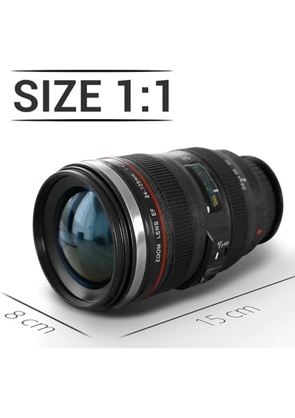 Objektif Kupa Lens Kupa Kahve ve Çay Için Termos Kupa Fotoğraf Tutkunları Için Dekoratif Hediyelik 350 ml (Cam Kapak)