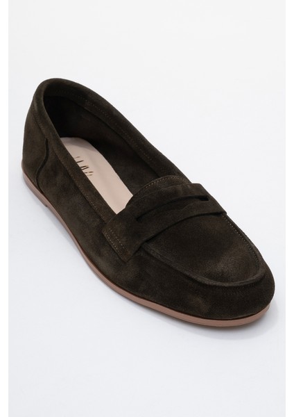 F02 Yeşil Süet Hakiki Deri Kadın Loafer Ayakkabı modelleri