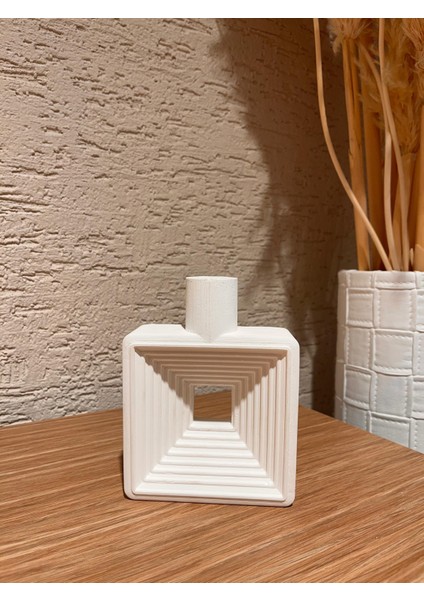 Bohem Kare Dekoratif Aksesuar - Taş Tozu Dokulu, Çizgili Yüzey