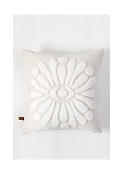 Jakarlı Kırlent 43X43 cm Boho Ekru