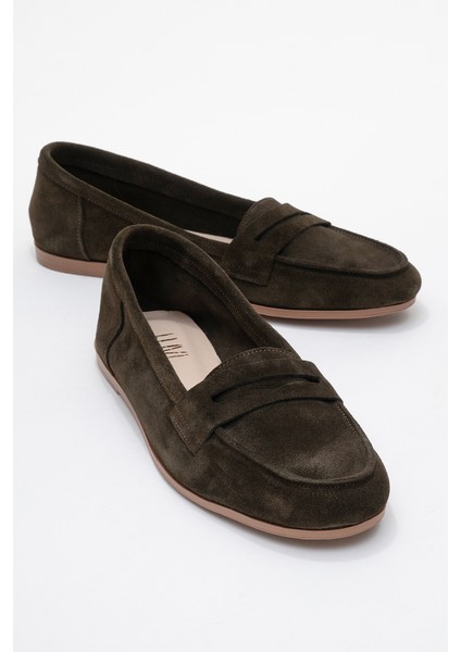 F02 Yeşil Süet Hakiki Deri Kadın Loafer Ayakkabı