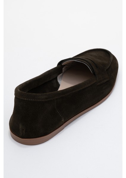 F02 Yeşil Süet Hakiki Deri Kadın Loafer Ayakkabı