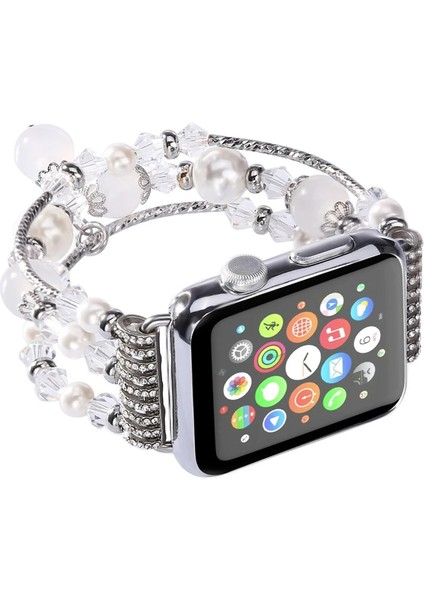 Ally Apple Watch 7-8 41MM 6-5-4 40MM Boncuk Taşlı Lux Kordon Kayış 3-2-1 38MM-(5 - MRK5899-6325 modelleri