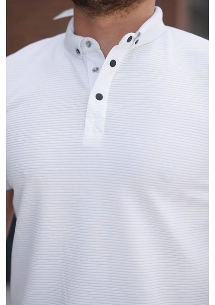 Erkek Çizgi Dokulu Çıtçıt Yakalı Kısa Kollu T-Shirt modelleri