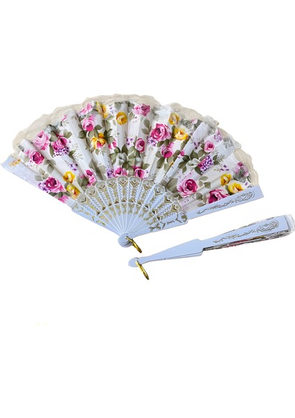 Çiçek Desenli Katlanır Kumaş Yelpaze