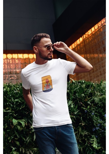 Zuno Erkek Slimfit Meditasyon Uzaylı Baskılı T-Shirt