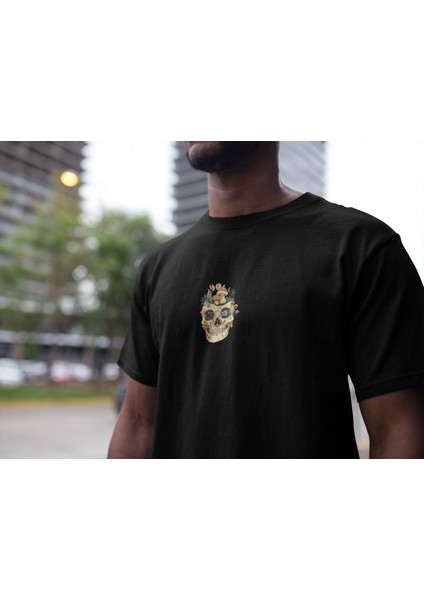 Zuno Erkek Slimfit Kuru Kafa Mantar Baskılı T-Shirt