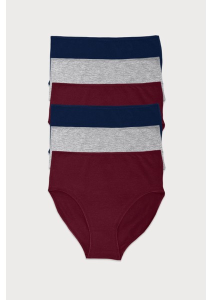Kadın Lacivert Gri Bordo 6 Lı Paket Modal Yüksek Bel Slip Külot 1955