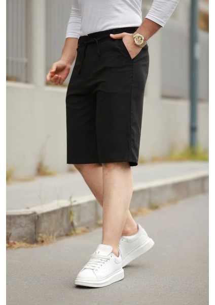 Erkek Beli Bağcıklı ve Düğmeli Bezayağı Kumaş Şort