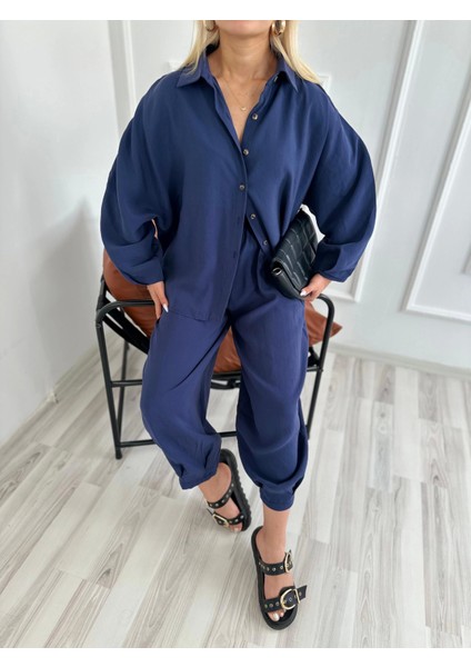 Kadın Gömlek Pantolon Takım Lacivert