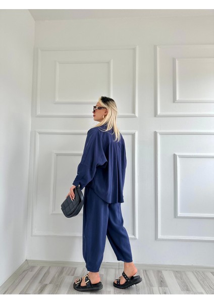 Kadın Gömlek Pantolon Takım Lacivert modelleri
