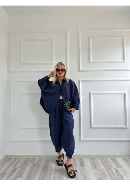 Kadın Gömlek Pantolon Takım Lacivert fırsatları
