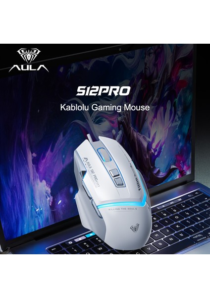 S12 Pro 12800 Dpı 8 Tuşlu Makrolu Kablolu Optik Gaming Oyuncu Mouse Beyaz