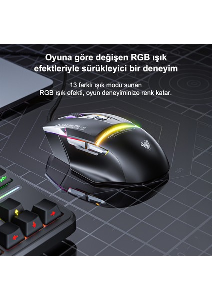 S12 Pro 12800 Dpı 8 Tuşlu Makrolu Kablolu Optik Gaming Oyuncu Mouse Beyaz