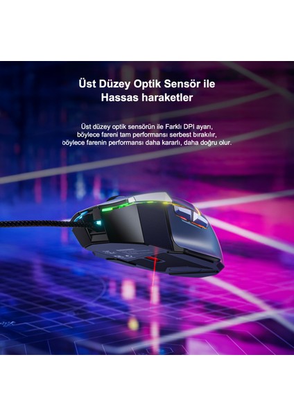 S12 Pro 12800 Dpı 8 Tuşlu Makrolu Kablolu Optik Gaming Oyuncu Mouse Beyaz