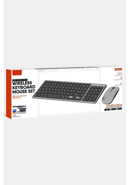 BKB12 Şarj Edilebilir Kablosuz Klavye Mouse Set Bluetooth + USB Alıcı Bağlantı