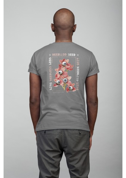 Zuno Erkek Slimfit Eyes And Flowers Baskılı T-Shirt