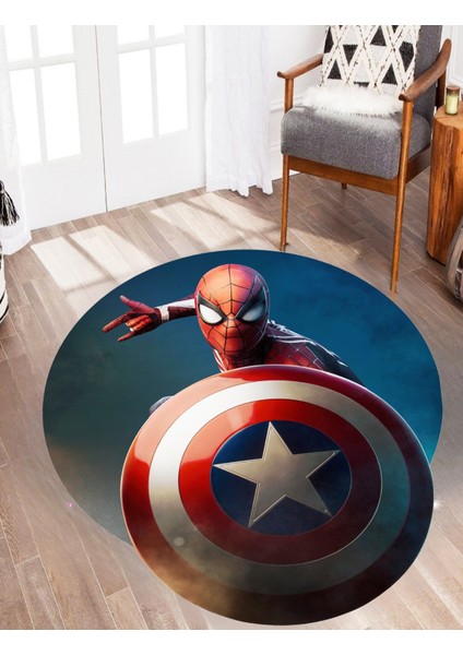 3D Kaptan Amerika Kalkanlı Marvel Halı – Süngerli Yüzey, Kaymaz Taban, Makinede Yıkanabilir