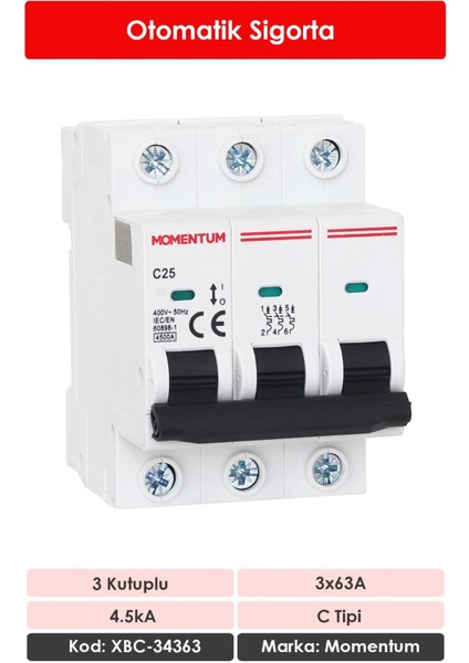 Otomatik Sigorta 4.5ka C 3X63A XBC-34363 fiyatları