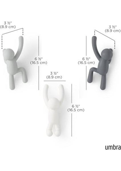 Buddy Kanca - Ceketler, Şallar, Çantalar, Sırt Çantaları, Havlular ve Daha Fazlası Için Dekoratif Duvar Askısı, 3&apos;lü Set, Gri Çeşitli