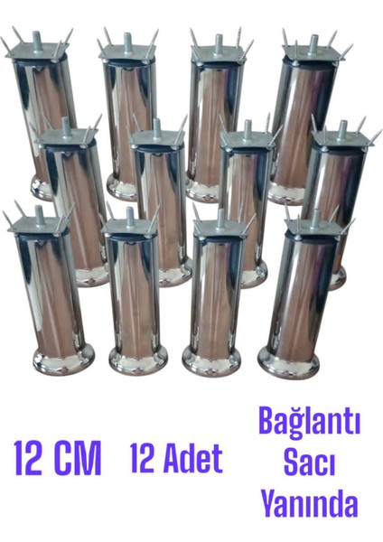 12 cm Mobilya Kanepe Koltuk Baza Yatak Çekyat Yükseltme Ayağı M8 Bağlantı Aparatlı Metal Ayaklar (12 Adet)