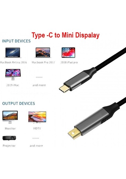 USB C 3.1 Type C To Mini Display 4K 60Hz Görüntü Aktarıcı Kablo 1.8m fırsatları