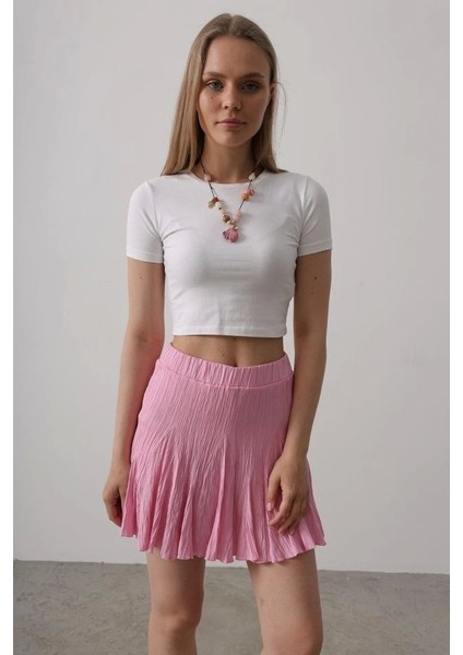 Beli Lastikli Mini Etek - Pembe modelleri