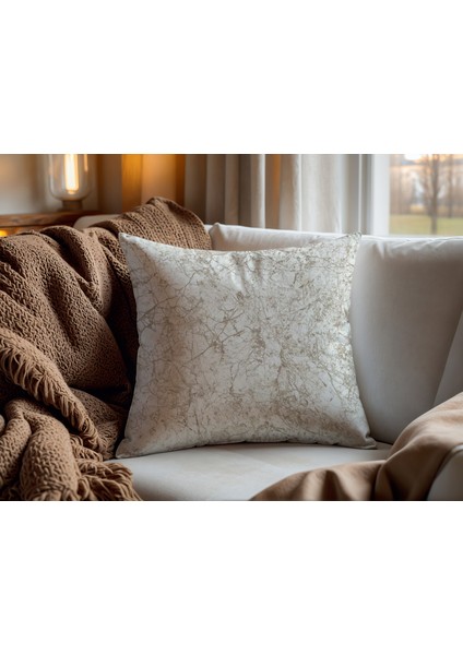 Mermer Desenli Krem Keten Kırlent Kılıfı 2 Adet