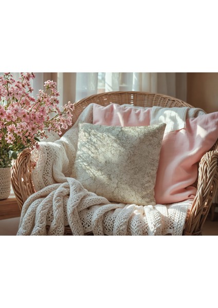 Mermer Desenli Krem Keten Kırlent Kılıfı 2 Adet modelleri