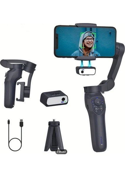 Otomatik Yüz Izleme 3 Eksenli Gimbal Telefon Tutucu 360 ° Ayarlanabilir Selfie Çubuğu-Tripod