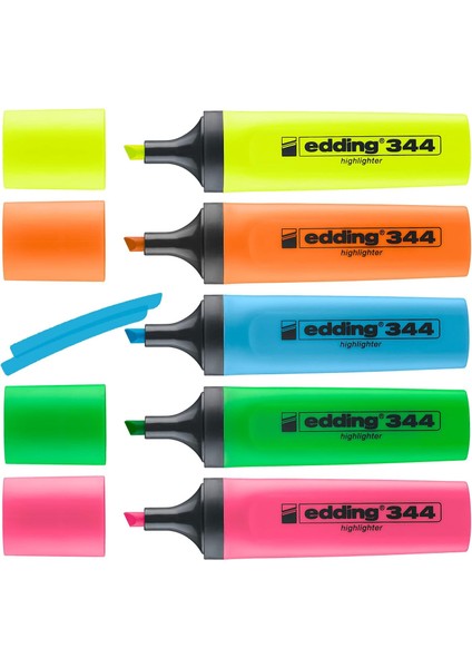 344 Fosforlu Kalem Seti - Sarı, Turuncu, Mavi, Pembe, Yeşil - 5 Fosforlu Kalem - 2-5 mm Kesik Uç