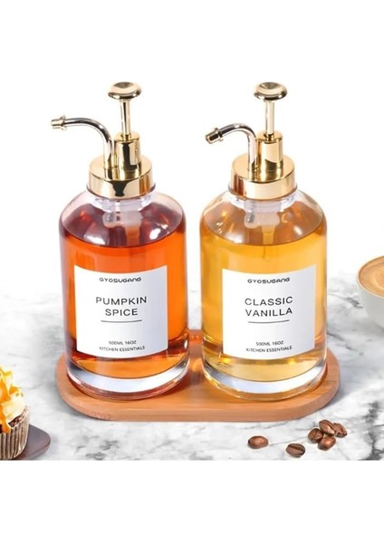 Home 500 ml Cam Sıvı Sabunluk ve Losyonluk, Yüksek Kaliteli Krom Başlık, Şık Tasarım, Çok Amaçlı Kullanım Için Ideal: Kahve Şurubu, Sıvı Yağ, Sirke, Losyon ve Sıvı Sabun (Gold, Yuvarlak)