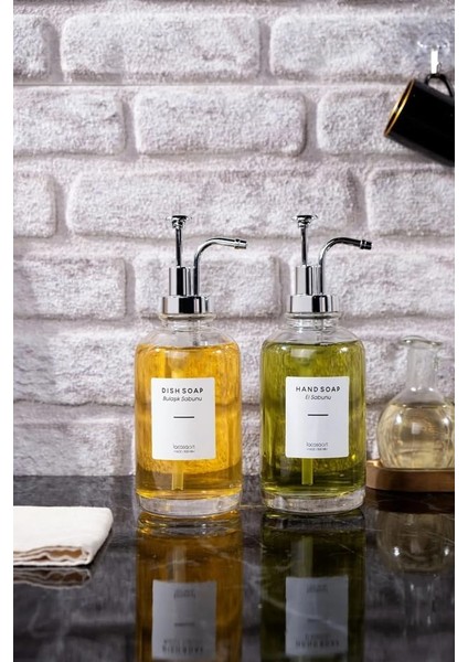 Home 500 ml Cam Sıvı Sabunluk ve Losyonluk, Yüksek Kaliteli Krom Başlık, Şık Tasarım, Çok Amaçlı Kullanım Için Ideal: Kahve Şurubu, Sıvı Yağ, Sirke, Losyon ve Sıvı Sabun (Gold, Yuvarlak) modelleri