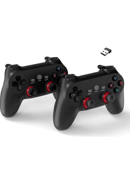 Çift Josystick 2.4g Kablosuz Oyun Kolu Pc Uyumlu Pilli Joystick Wireless Gamepad USB Dongle Bağlantı Kaymaz Tasarım 0019 Siyah (0019 - Çiftli Siyah)