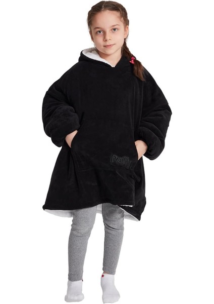 Çocuk Oversize Giyilebilir Battaniye Tek Beden Çok Rahat 11 Yaş Altı Unisex Hoodie Peluş Kapüşonlu Sweatshirt