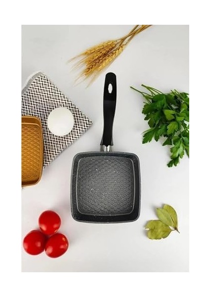 Mini Granit Sos Tavası, Uzak Doğu Omlet ve Sos Hazırlama Tavası, Yapışmaz ve Dayanıklı Yüzeyli Şık Pişirme Tavası (Kare) modelleri