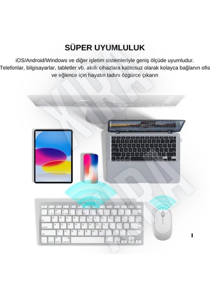 Bkb-13 2.4g + Bluetooth Bağlantılı Kablosuz Klavye Mouse Set Ultra Sessiz Laptop, Tablet, Pc modelleri