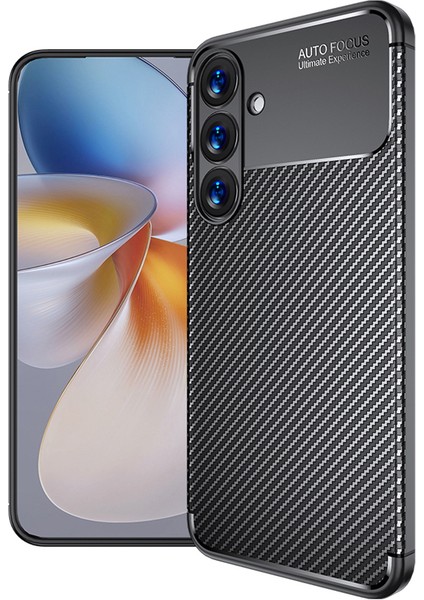 Galaxy S25 Plus Kılıf Kamera Korumalı Karbon Desenli Lux Negro Silikon - Siyah + Nano Ekran Koruyucu
