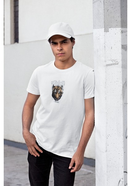 Zuno Erkek Slimfit Stay Wild Kaplan Baskılı T-Shirt